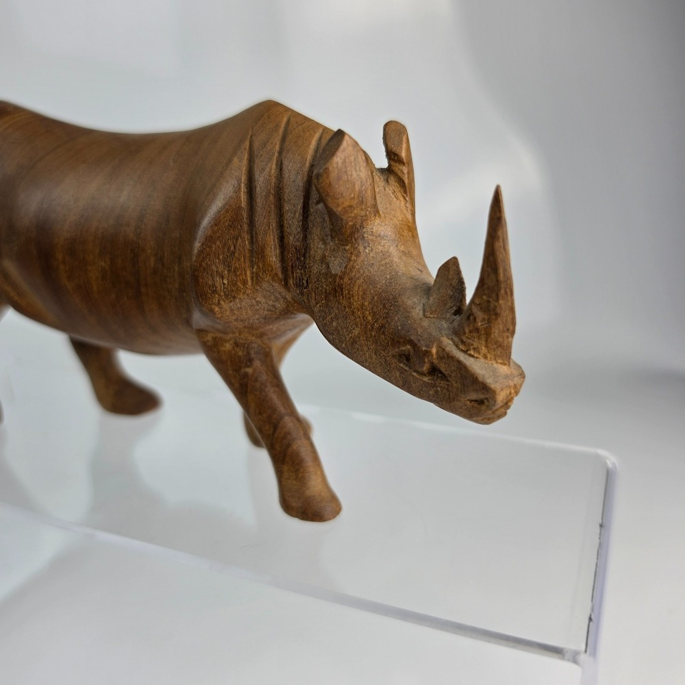 Vintage Rhinoceros Hand Carved  Wooden Figure Statue Rhino Wood Figurine African